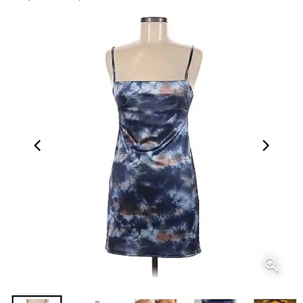 Urban Outfitters Blue Tie Dyed Sateen Spaghetti Straps Mini Slip Dress
